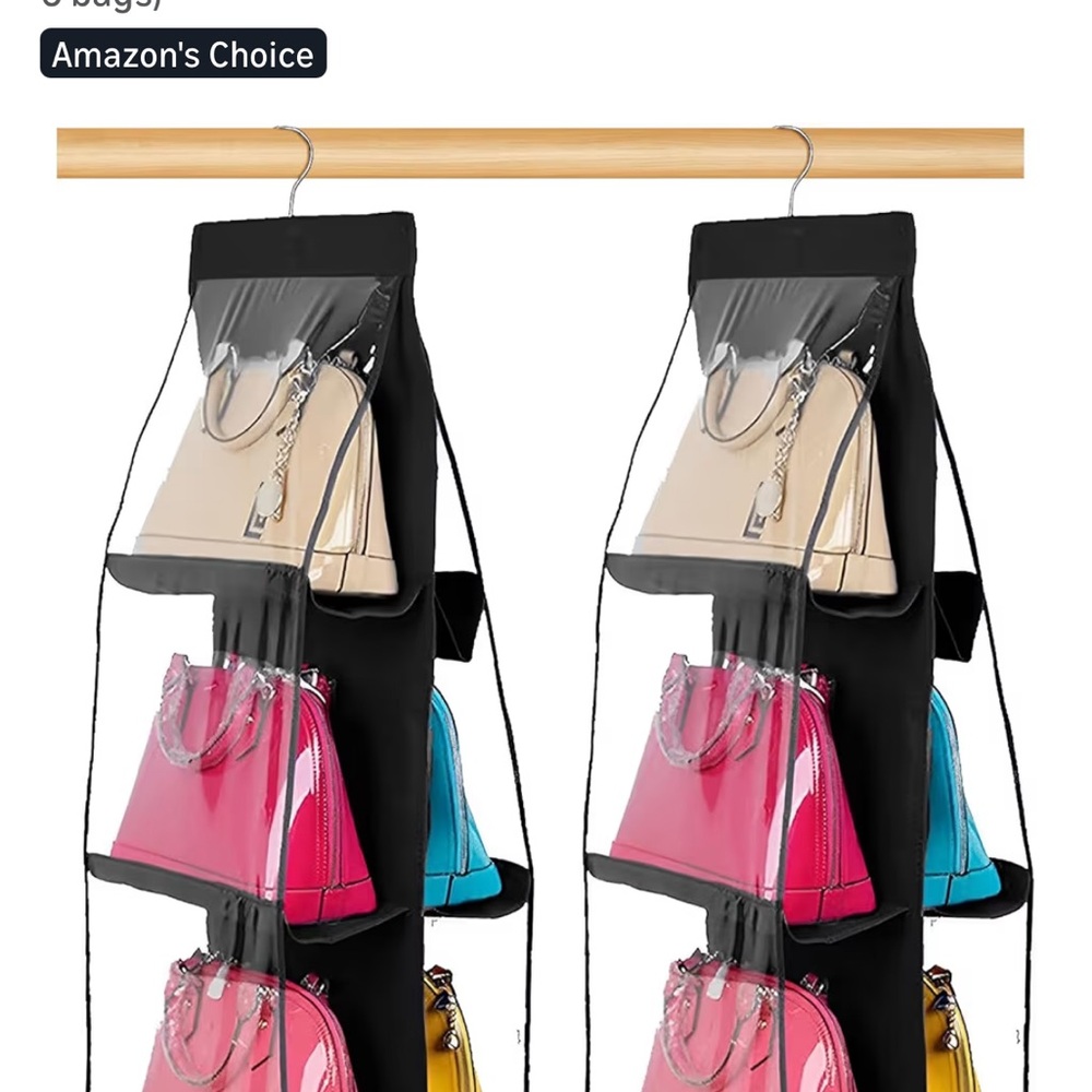 Hanging Handbag Organizer Dustproof Storage Holder Bag Wardrobe Black Lot of 2 - Picture 7 of 11